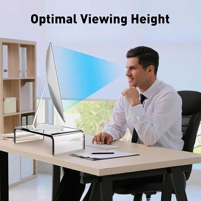 AboveTEK Acrylic Monitor Stand – Clear Monitor Riser & Computer Desk Stand, Premium Acrylic Laptop Stand for Home Office, PC TV Stand with Keyboard Storage Heavy Duty Desk Riser - Image 6