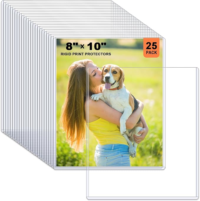 Ndsox 25 Pack 8" x 10" Rigid Print Protectors Clear Hard Plastic Sheet Protectors Top Loading for Photographs, Photo Papers, Posters, Prints, Birth Certificates, Heavy Duty No-Hole Rigid Photo Sleeves by NDSOX