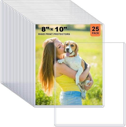 Ndsox 25 Pack 8" x 10" Rigid Print Protectors Clear Hard Plastic Sheet Protectors Top Loading for Photographs, Photo Papers, Posters, Prints, Birth Certificates, Heavy Duty No-Hole Rigid Photo Sleeves by NDSOX