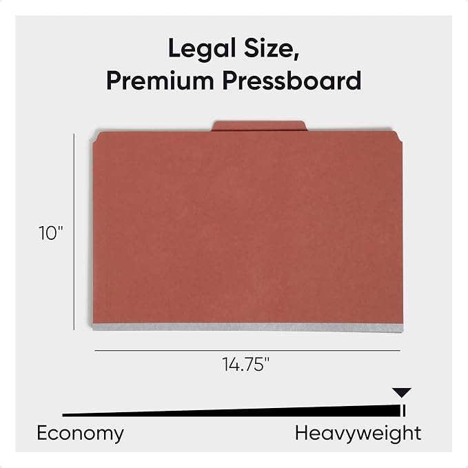 Smead Pressboard Legal Size File Folders with SafeSHIELD Fasteners, 2 Dividers, 2" Expansion, Office Folders, Paper Holder, Red, 10 per Box (19075) - Image 3