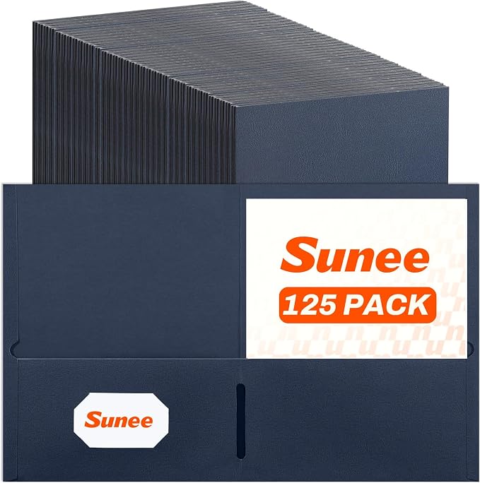 SUNEE Folders with Pockets(125 Pack, Dark Blue), 2 Pocket Folders Fit Letter Size Paper, Paper File Folder for School Office Home Business by SUNEE