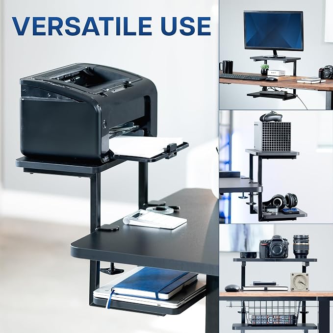 VIVO Clamp-on 16 inch Flexible 2-Tier Shelving Unit for Table Accessories, Gaming Devices, and More, 4 Configuration Options, Desktop Organizer, Black, DESK-SHELF2CS - Image 6