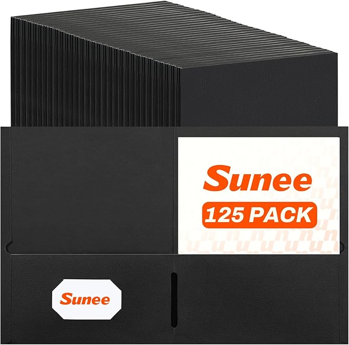 SUNEE Folders with Pockets(125 Pack, Black), 2 Pocket Folders Fit Letter Size Paper, Paper File Folder for School Office Home Business by SUNEE