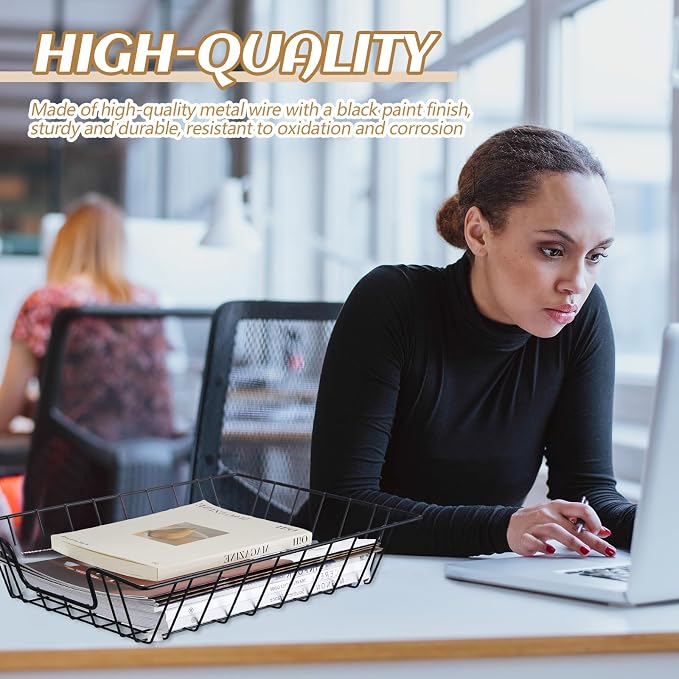 Yeaqee 6 Pcs Letter Tray Classroom Paper Trays,14'' X 10'' X 3'',Black - Image 2