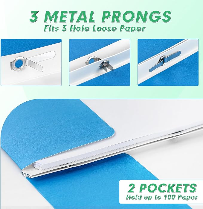 Two Pocket Folders, PANDRI 100 Pack Two Pocket Folders with Prongs, Designed for Office and Classroom, Assorted 5 Colors 2 Pocket 3 Prong Folders - Image 3