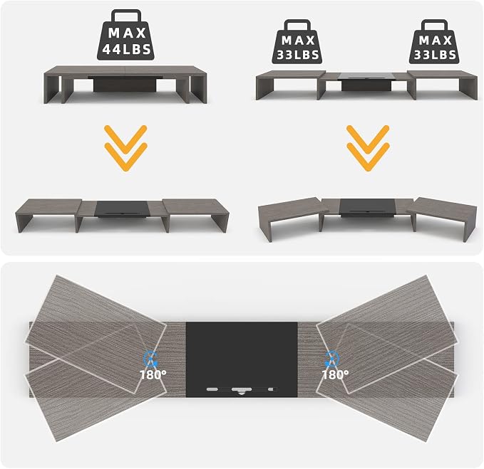 WESTREE Triple Dual Monitor Stand Riser, 56" Extra Long Monitor Stand for 1~2~3 Monitors, Monitor Stand with Length and Angle Adjustable, 3 Shelf Desktop Organizer Riser for Monitor Computer Laptop - Image 5