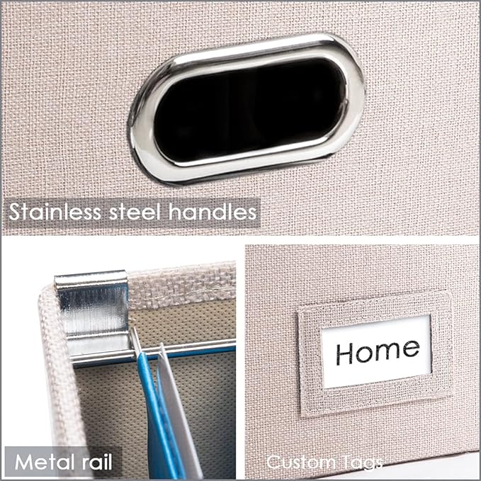 File Organizer Box - Set of 2 Collapsible Decorative Linen Filing Storage Hanging File Folders with Lids Office Cabinet Letter Size Light Grey (14x9.3x10.8 inch) - Image 6