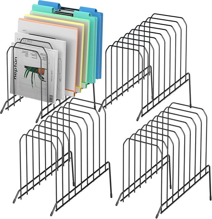 Incline Sorter Desk File Organizer, Metal Desk Magazine Folder Holder with 8-Section Vertical Compartments Rack File Organizer for Office, Home, School by MINDEPOT