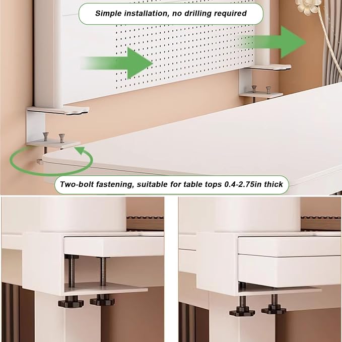 Clamp On Desk Organizer Shelf, White Desk Extender Pegboard Workstation,Computer Desk Accessories for Office, Privacy Panel for Gaming Desk,23.6/31.4/39.3in Desktop Shelving (white, 100cm/39.3in) - Image 4