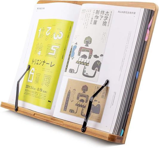 (19.68 x 14 Inch) Extra Large A+ XL Bamboo Book Stand for Reading Textbook | Textbooks Reading Hands Free,Cookbook Stand,Laptop,iPad,Tablet PC,Music Book,with Adjustable Motherboard Angle by GoldWish