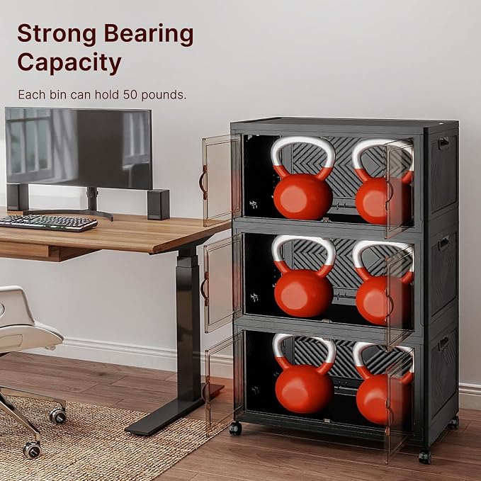Stackable Storage Bins, 672QT Collapsible Drawers with 2 Lids | Large Capacity, Magnetic Door, Stack Lock, Rolling Wheels, Foldable Design, Organizers and Storage for Bedroom Dorm Garage - Image 8