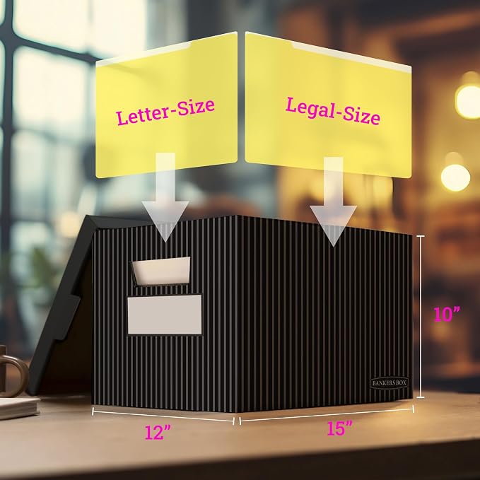 Bankers Box 4-Pack Medium-Duty File Storage Boxes, Letter/Legal, FastFold | Speed through filing with FastFold setup, sturdy stacking, reinforced handles, and dependable document protection. - Image 2
