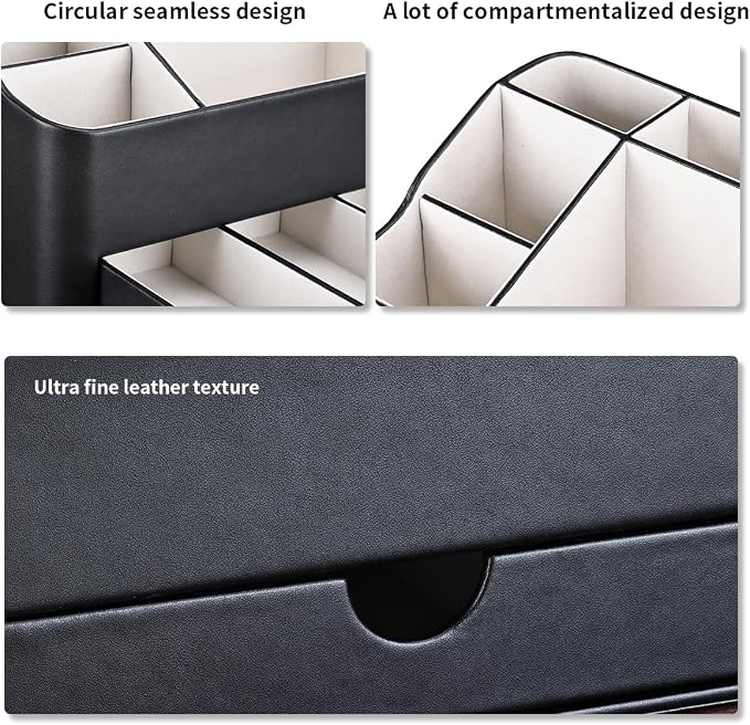 Desk Organizer with Drawer, Multifunction Pencil Holder for Desk, Desk Organizer and Accessories 5 Compartments for Home Office Supplies (Black) - Image 4