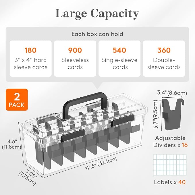 Lifewit Trading Card Storage Box with Handle, Fit for Toploader, 2 Pcs | Stackable Reinforced Latch Case with 8 Adjustable Dividers, Writable Labels, Organizer for MTG TCG Sports Baseball Bulk Cards - Image 3