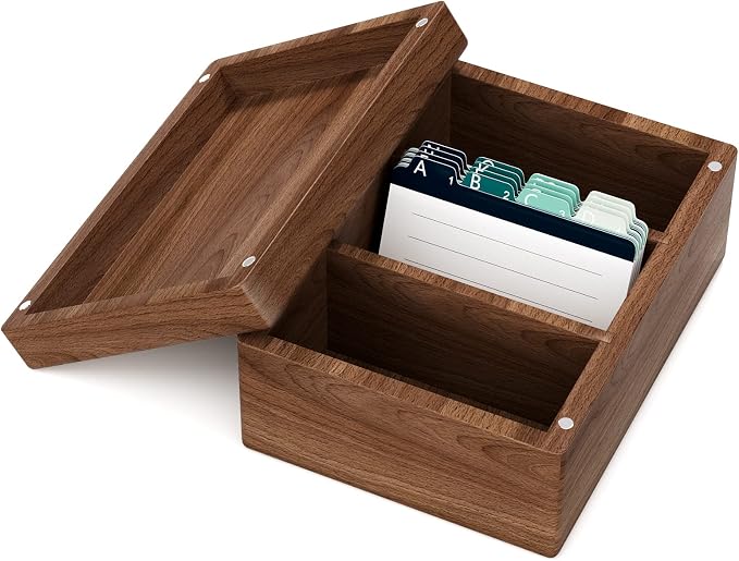 MaxGear Walnut Wood Business Card Organizer for 2.2" x 3.5" Cards | Business Card Holder for Desk, Index Cards Box Holds 300 Cards, Includes A-Z Tabs, Desktop Organizers for Office, Home by MaxGear