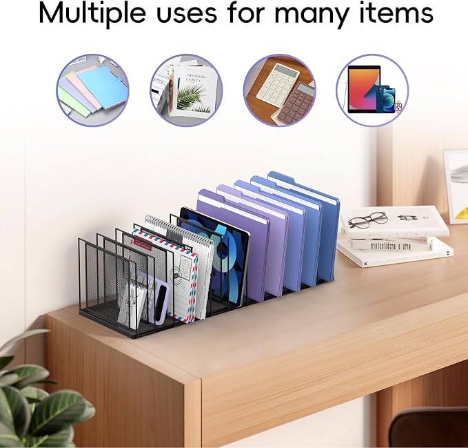 File Organizer for Desk, 11-Section Vertical File Sorter, Paper Holder Organizer Standing Metal File Folder for Office Home Classroom, Black - Image 3