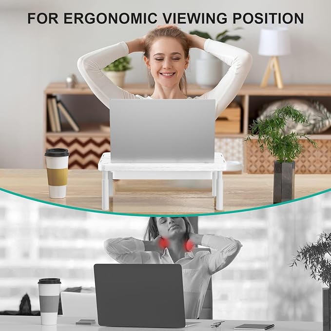 WALI Computer Monitor Stand with Storage, Monitor Riser 3 Height Adjustable | Laptop Riser with Airflow Vents, Desk Organizer for Computer, Printer, Notebook (PTT002-M), 1 Pack, Marble - Image 7