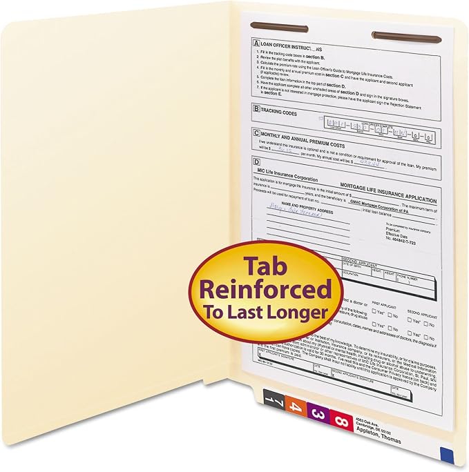 Smead End Tab 1-Fastener File Folder, Shelf-Master® Reinforced Straight-Cut, Legal Size, Manila, 50 Count, 37110 by SMEAD