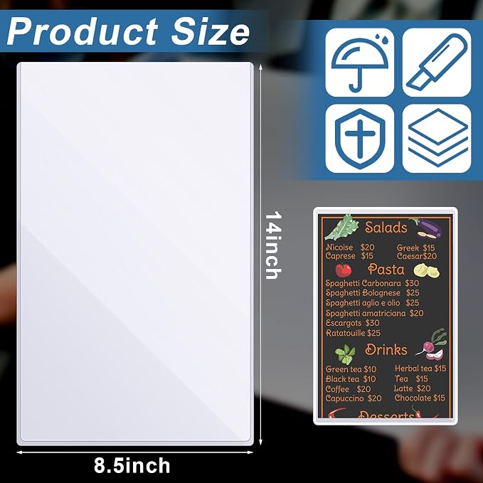 10 Pcs 8.5" x 14" Clear Plastic Menu Sleeves Covers Legal Size for Restaurant Menu Protector, 8.5" x 14" Rigid Print Protectors, Clear Hard Plastic Protective Sleeves Covers - Image 3