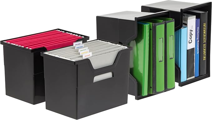 IRIS USA 4-Pack Large Desktop File Box with Open Lid, Black | Organize paperwork, mail, magazines, and office supplies with portable storage for desks, classrooms, and home workspaces - Image 9