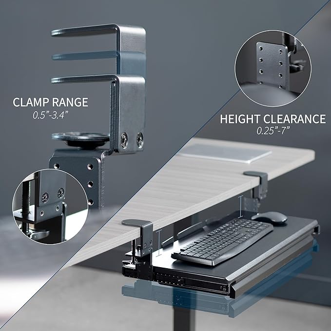VIVO Large Height Adjustable Clamp-on Keyboard Tray, Extra Sturdy Pull Out Platform with Storage Drawer, 27 (33 Including Clamps) x 11 inch Slide-Out Tray with Organizer, Black, MOUNT-KB05HB-DR - Image 5