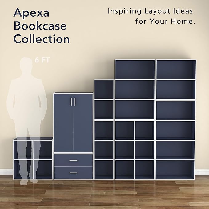 Homes: Inside + Out Apexa 3-Tier Stackable Wood Bookcase with Doors, Cube Storage Organizer Shelves, Small Food Pantry Cabinet, Dorm Teen Room Decor & Bedroom, Home Office, Kitchen, Steel Blue - Image 11