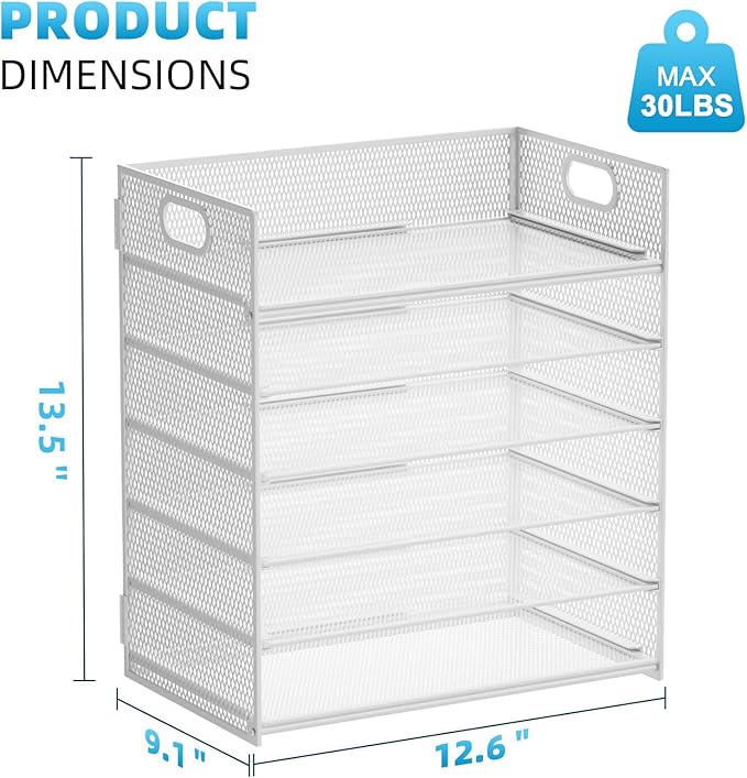 Marbrasse 2 Pack Desk Organizer with Handle, 6 Tier Paper Letter Tray, Mesh Desk File Organizer for Office, School and Home - Whtie - Image 3