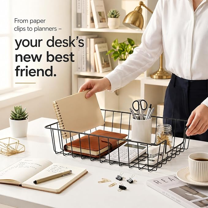 6 Pack Desk Drawer Organizer Letter Tray – Stackable Metal Mesh Wire Paper Trays | A4 Paper Document Desk Basket with Smooth Edges | Rust Proof Storage Tray for Home Office School Desk - Image 4