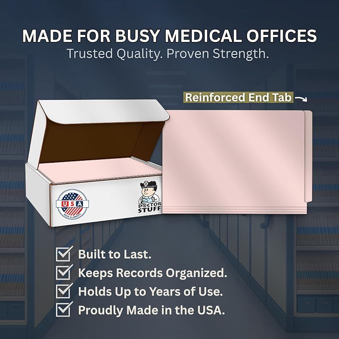 Pink File Folders, Doctor Stuff, Legal Size Reinforced End Tab Folder with 2" Bonded Fastener on Inside Front and Back, 14 pt Stock, Box of 50 - Image 8