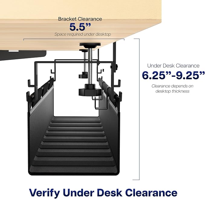 VIVO Clamp-on Under Desk 47 inch Fabric Cable Management Tray, Wire Concealer, Power Strip Storage, Workspace Organization, Easy Fold Down Access, Black, DESK-AC47F-C - Image 6