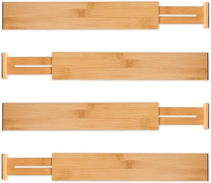 Utoplike 4 Pcs Bamboo Kitchen Drawer Dividers, Large Drawers Organizers | Adjustable Spring Loaded Expandable Organization, Works in Dresser, Bathroom, Bedroom, Office, Fit 17.8"-20.6" Drawer, 2.4"H - Image 9