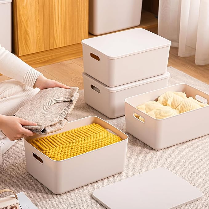 Ytteve Light Grey 2-Pack Large Plastic Storage Bins with Handles, 14.2" x 10" x 6.3" Organizer Containers for Kitchen Pantry, Closet, Bathroom, Office & Cabinet Drawers - Image 4