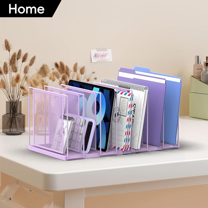 File Organizer for Desk, 7-Section Vertical File Sorter, Paper Holder Organizer Standing Metal File Folder for Office Home Classroom, Purple - Image 2