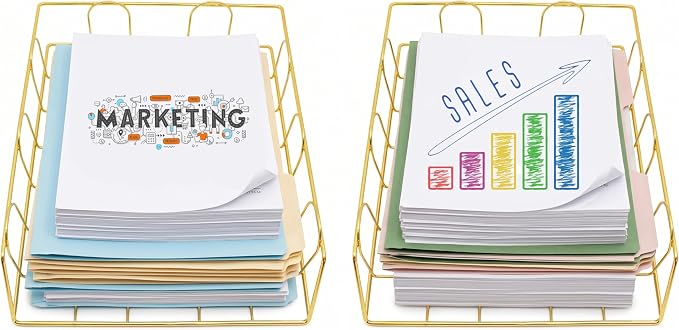 Gold Stackable W 9.75" X L 12" Desk Organizer Tray Set (2-Tier) - Image 2