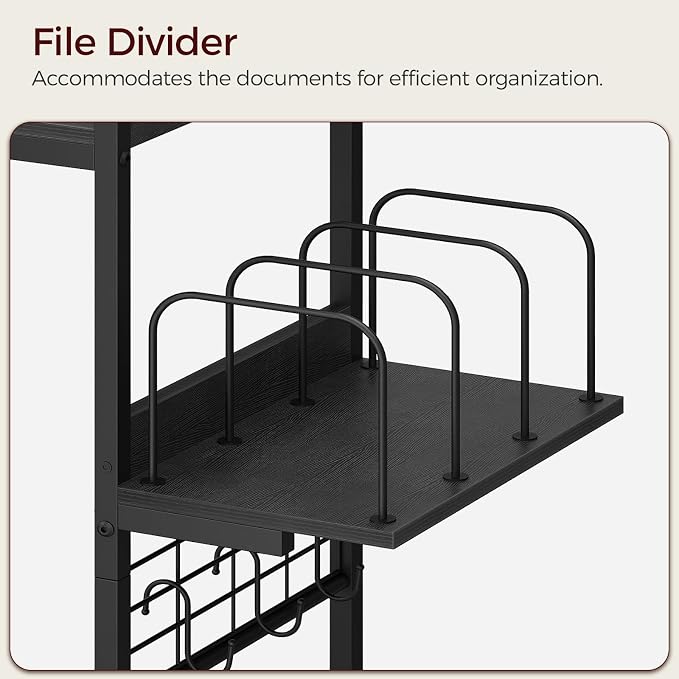 MAHANCRIS Clamp on Desk Shelf, 2 Tier Desk Storage Organizer, Desktop Bookshelf with Hooks and Divider, Desk Accessories for Study and Gaming Room, Black DSBK4501 - Image 7