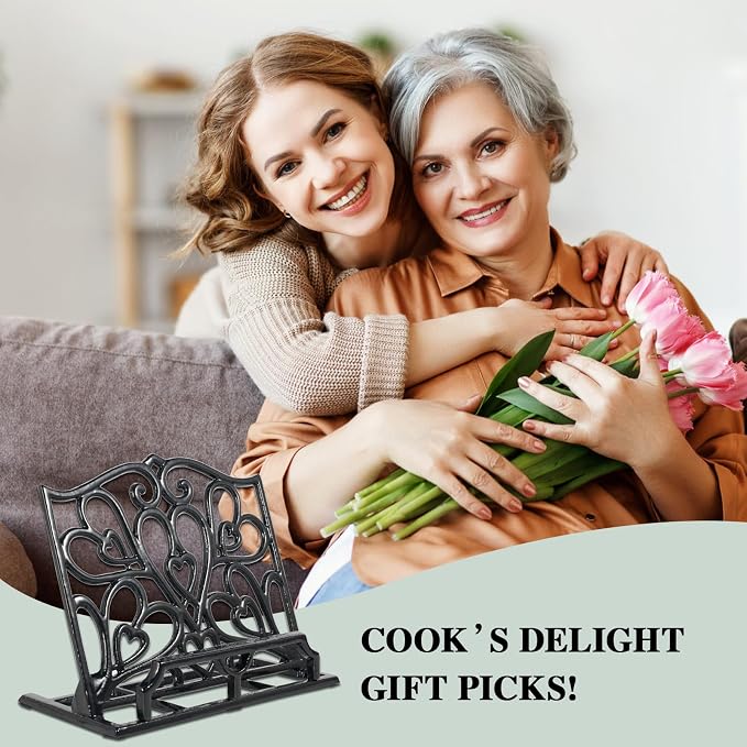 JOGREFUL Cast Iron Cookbook Stand, Kitchen Recipe Holder Love Heart Black | Heavy-Duty Book Vintage Holder, Reading Rest Holder for Easel/Counter/Books/Magazine/iPad/Bible - Image 7