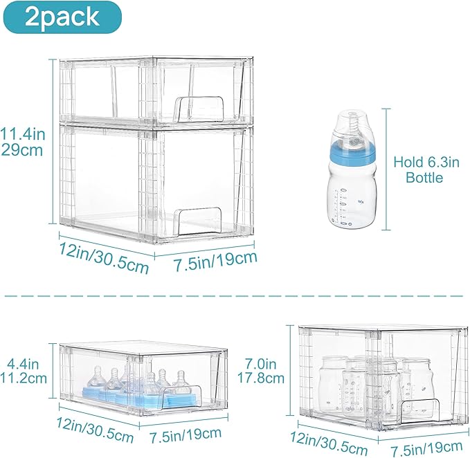 Vtopmart Clear Stackable Storage Drawers, 4 Pack Kitchen Cabinet Set | Medium and Small Pull-Out PET Drawers with Stackable Design for Kitchen Cabinets, Pantry, Under Sink, Medicine - Image 2