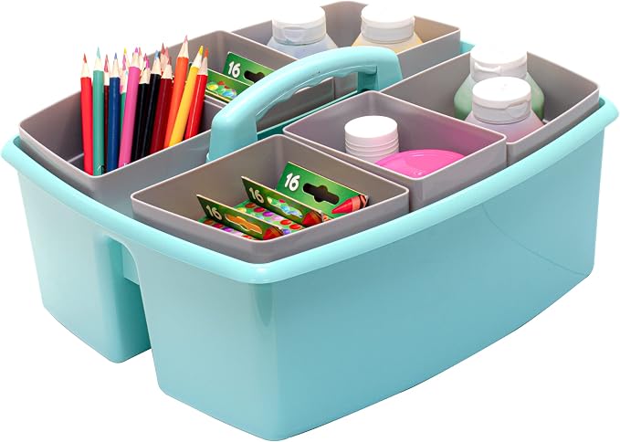 Storex Large Classroom Caddy with Cups, 13 x 11 x 6.575 Inches, Teal, Case of 2 (00984U02C) - Image 5