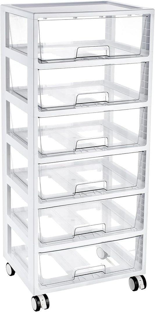 Vtopmart Rolling Drawer Cart, 6 Tier, Clear, Deep Drawers | Clear Deep Drawers, Visible Storage, Large-Capacity Organization, Crafts, Art, Toys, Bathroom, Classroom & Office Supplies by Vtopmart