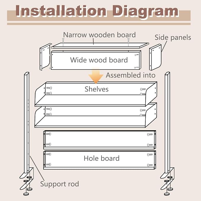 Clamp On Desk Organizer Shelf,Desk Extender Pegboard,White,39.4in | Computer Desk Accessories for Office,Desktop Bookshelf Storage Shelves for Desk, Desktop Shelving System - Image 8