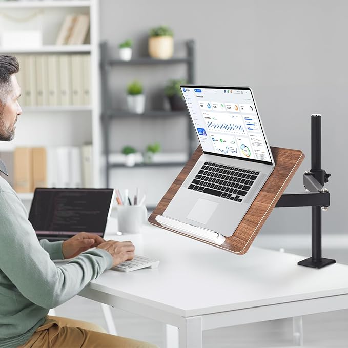 Adjustable Book Stand with Desk Clamp Mount, Wooden Reading Holder with Metal Arm, Black - Image 7