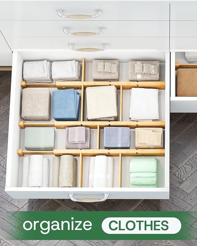 kiplant Kitchen Drawer Dividers - Adjustable Drawer Organizer for Clothes, Kitchen, Closet & Office - 8 Pack with Inserts, 18-22.6 Inches, Non-Slip Silicone Ends - Image 4