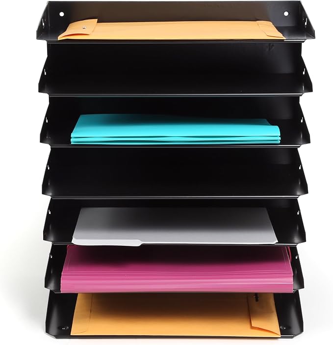Huron Desktop Horizontal 7-Slot Legal File Binder Organizer Storage Letter Tray, Black Commercial Grade Steel - Image 3
