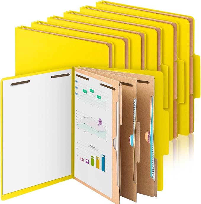 Skyygemm 12 Pcs Classification Folders 3 Pocket Dividers Letter Size Employee File Folder with 2 Prong Fasteners 2 in Expansion Pressboard Medical Document Organizers Bulk for School Office(Yellow) by Skyygemm