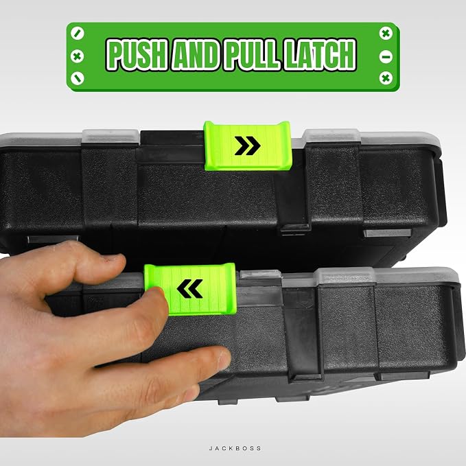 Jack Boss Tool Box with Transparent Lid, Single Side 17-Compartments Organizer Box with Removable Dividers for Hardware, Screws, Bolts, Nails, Beads, Jewelry and Fishing Accessories, Green, 2 Pack - Image 4