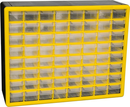 Akro-Mils 64-Drawer Plastic Storage Cabinet, 20"W x 6"D x 16"H, Yellow | Plastic Cabinet w/ Drawers for Garage Organization, Beads, Building Bricks Storage, Teacher Toolbox, Makeup Organizer, 10164 by Akro-Mils