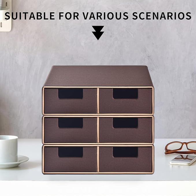 Stackable Desk Drawer Organizer,Dressing table organizer for Jewelry/Cosmetics,Coffee Maker Display holder and Storage Box for Home office,Brown - Image 6