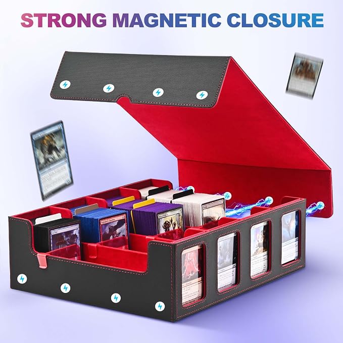 UAONO Trading Card Storage Box with Commander Display, Black Red | 2400+ Deck Box for MTG with Removable Cover, Top Loaders Card Case Fits Magic TCG PTCG Sports Cards, 24 Dividers, 4 Stoppers - Image 7