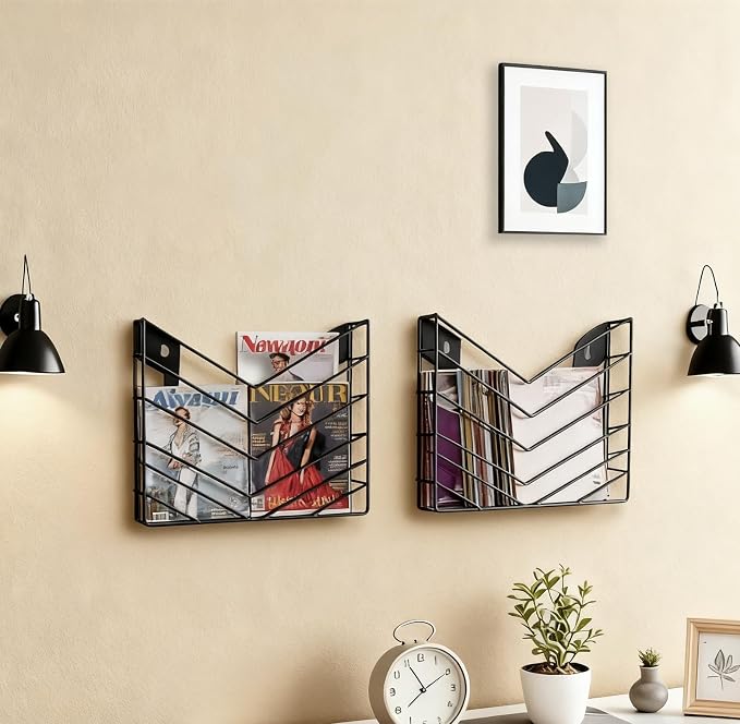 CROISSANT Black Wall Mounted File Organizer,Metal Magazine Basket, Concave Wall Mounted Magazine Rack, Suitable for Hanging File Folders for Office Living Room (Black, 1 Pack) - Image 5