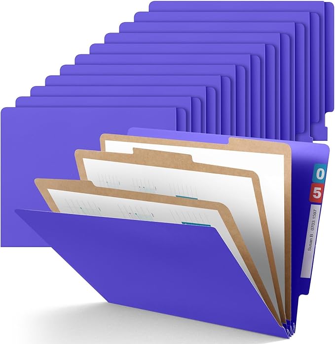 Skyygemm 24 Pack Classification Folders, Letter Size,3 Dividers,Purple | Pressboard File Folders, 2 Prong Fasteners, 3" Expanding, Manila, End Tab, for Office School Legal Records Medical by Skyygemm